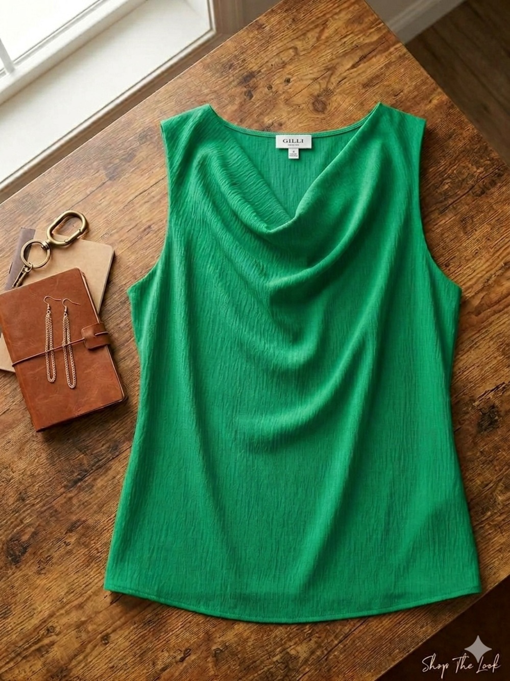 Gilli Green Sleeveless Draped Neck Camisole